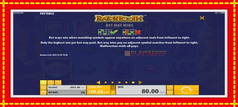 Slot machine Razortooth with access to free game online, picture 7