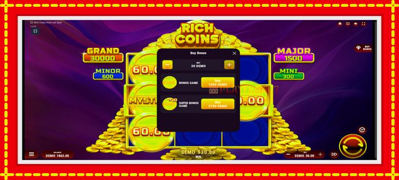 Slot machine Rich Coins Hold and Spin with access to free game online, picture 7