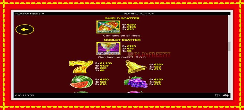 Slot machine Roman Fruits with access to free game online, picture 5