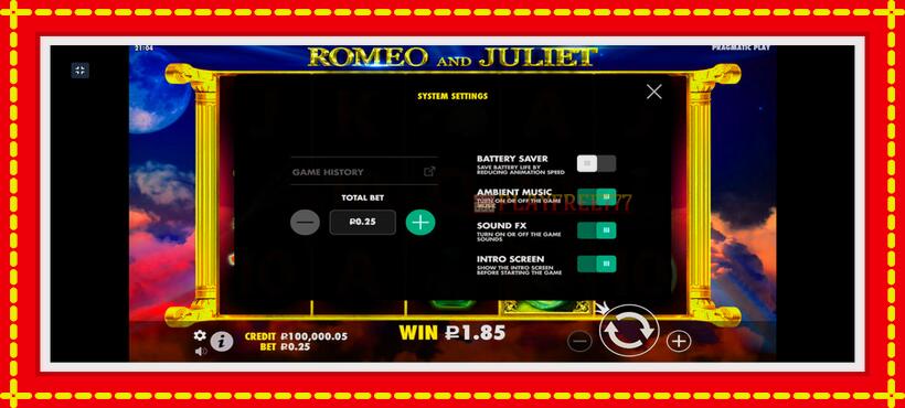 Slot machine Romeo and Juliet with access to free game online, picture 4