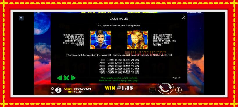 Slot machine Romeo and Juliet with access to free game online, picture 6