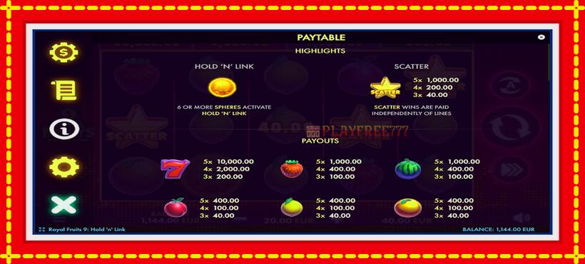 Slot machine Royal Fruits 9: Hold N Link with access to free game online, picture 5