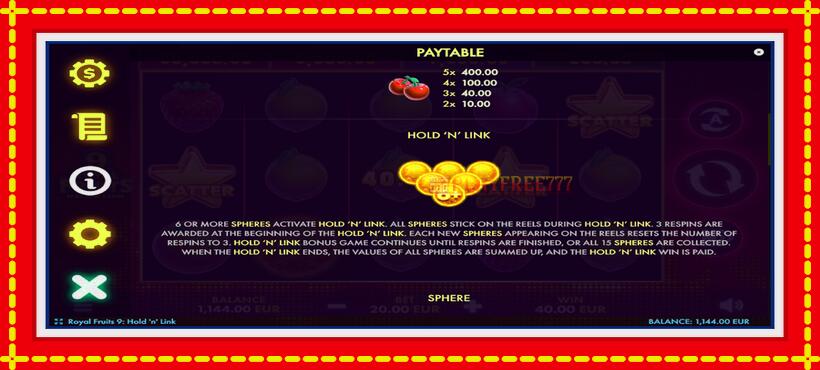 Slot machine Royal Fruits 9: Hold N Link with access to free game online, picture 6