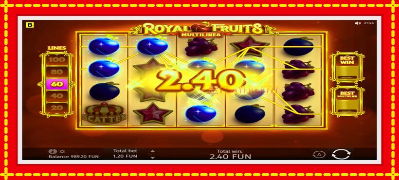 Slot machine Royal Fruits Multilines with access to free game online, picture 3