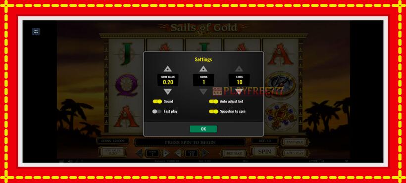 Slot machine Sails of Gold with access to free game online, picture 2