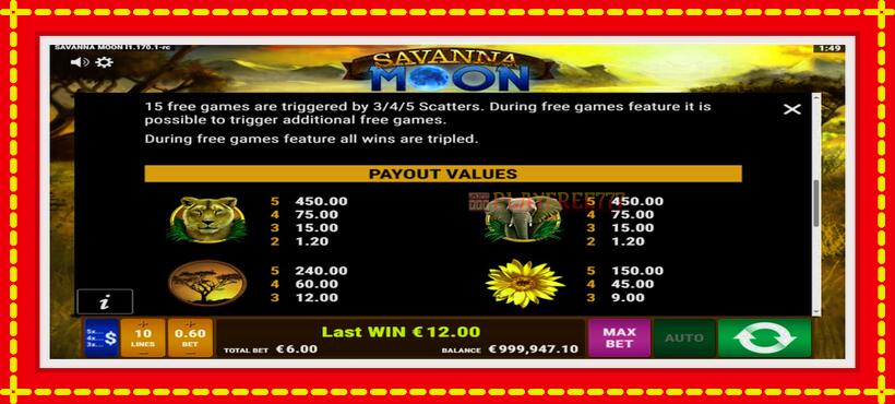 Slot machine Savanna Moon with access to free game online, picture 6