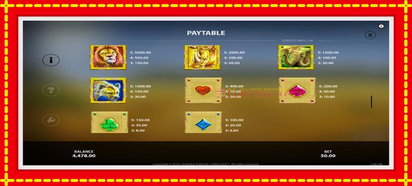 Slot machine Serengeti Wilds with access to free game online, picture 6