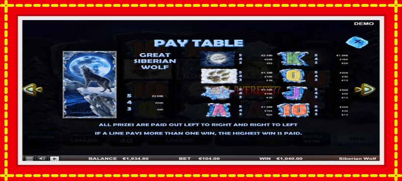 Slot machine Siberian Wolf with access to free game online, picture 4