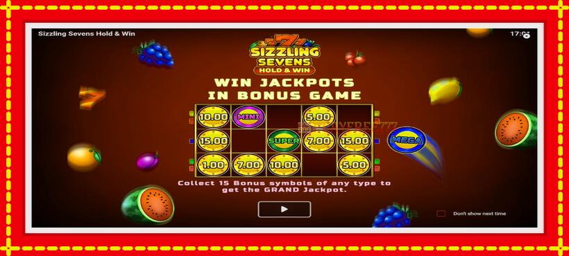 Slot machine Sizzling Sevens Hold & Win with access to free game online, picture 1