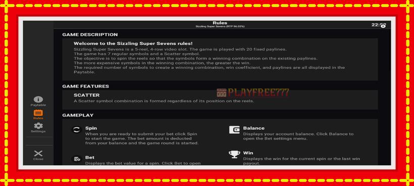 Slot machine Sizzling Super Sevens with access to free game online, picture 7