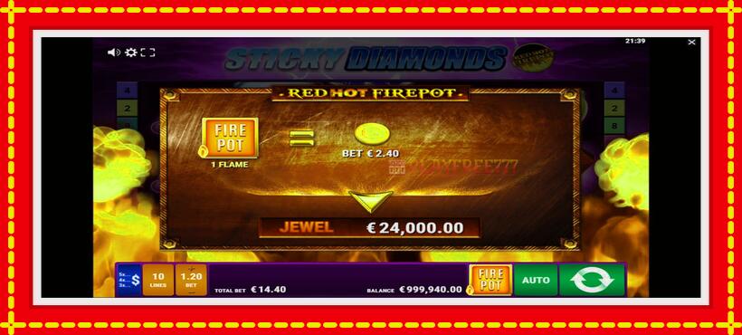 Slot machine Sticky Diamonds Red Hot Firepot with access to free game online, picture 4