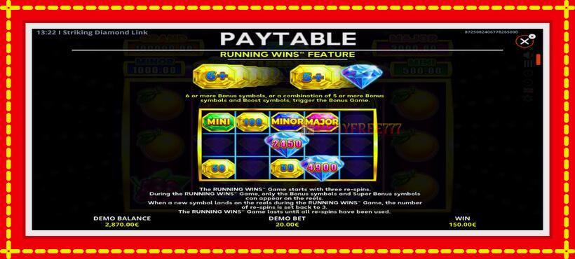 Slot machine Striking Diamond Link with access to free game online, picture 5