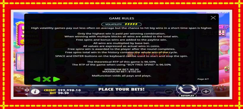 Slot machine Sugar Rush with access to free game online, picture 5