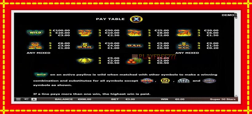 Slot machine Super 50 Stars with access to free game online, picture 4