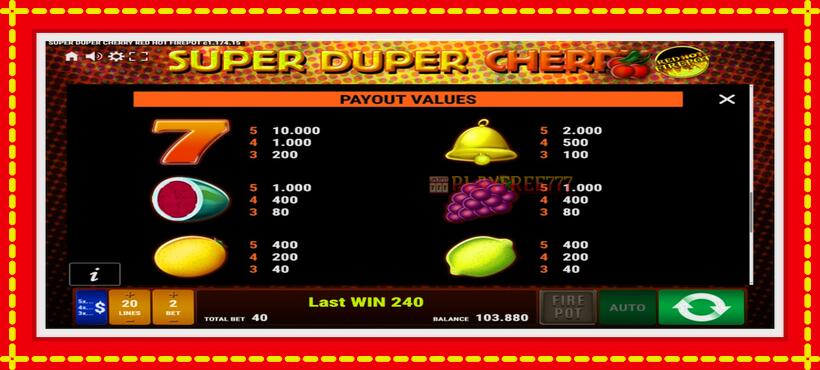 Slot machine Super Duper Cherry Red Hot Firepot with access to free game online, picture 6