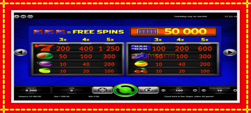 Slot machine Super Joker 40 with access to free game online, picture 6