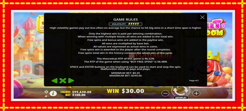 Slot machine Sweet Kingdom with access to free game online, picture 7