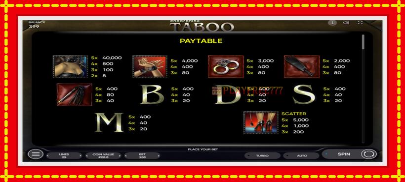 Slot machine Taboo with access to free game online, picture 4