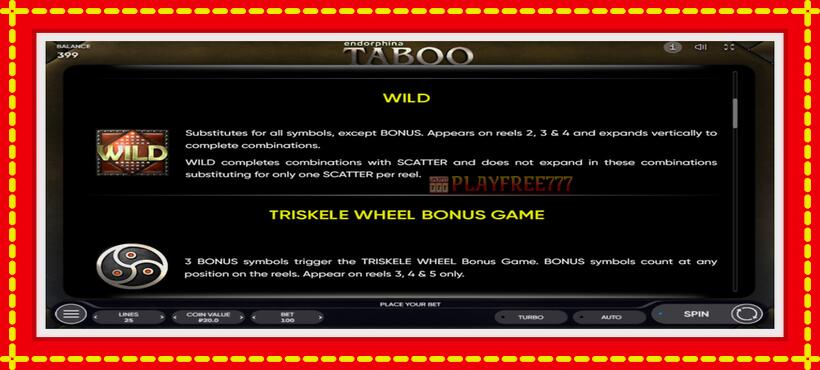 Slot machine Taboo with access to free game online, picture 5