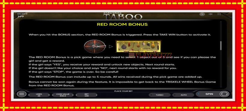 Slot machine Taboo with access to free game online, picture 6