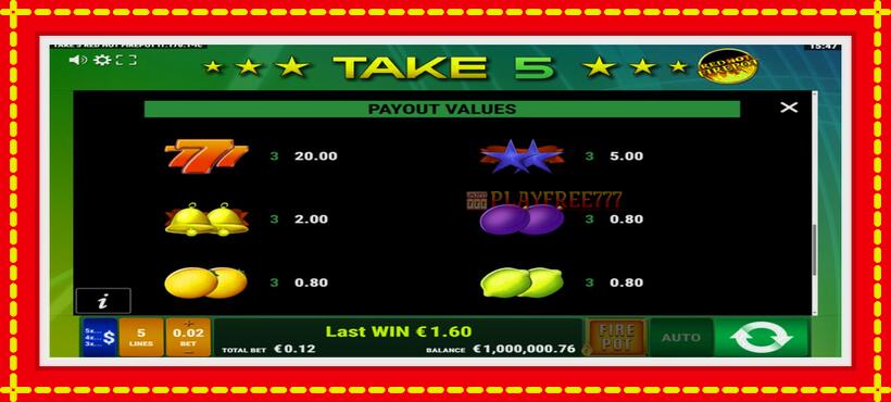 Slot machine Take 5 Red Hot Firepot with access to free game online, picture 6