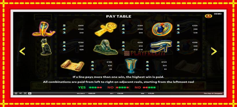 Slot machine The Asp of Cleopatra with access to free game online, picture 3