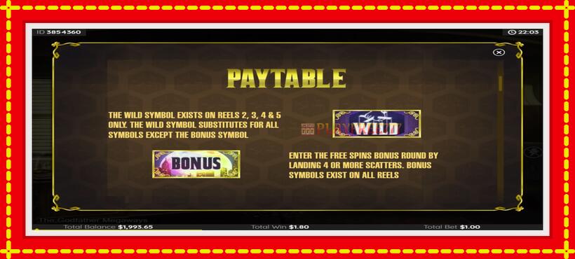 Slot machine The Godfather Megaways with access to free game online, picture 4