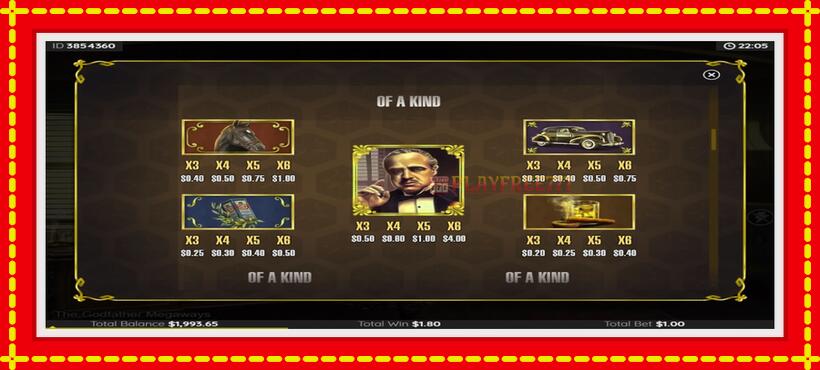 Slot machine The Godfather Megaways with access to free game online, picture 5