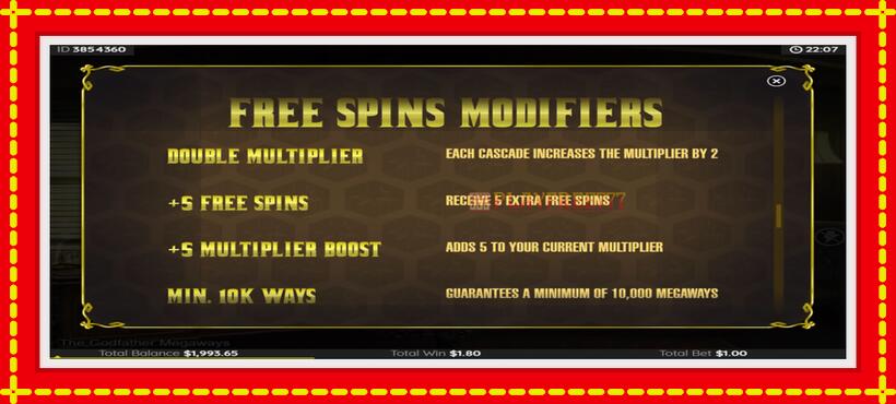 Slot machine The Godfather Megaways with access to free game online, picture 7