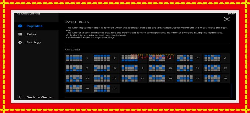 Slot machine The Great Conflict with access to free game online, picture 5