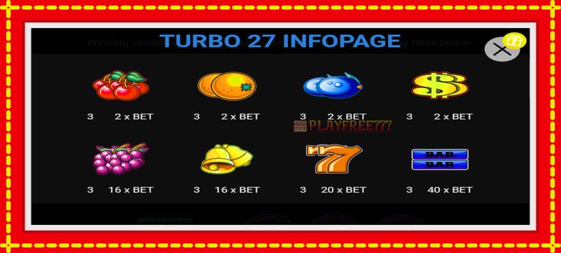 Slot machine Turbo 27 with access to free game online, picture 2