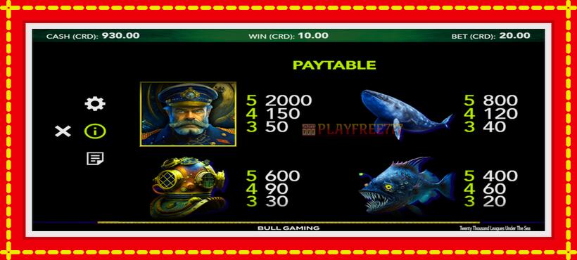 Slot machine Twenty Thousand Leagues Under The Sea with access to free game online, picture 3