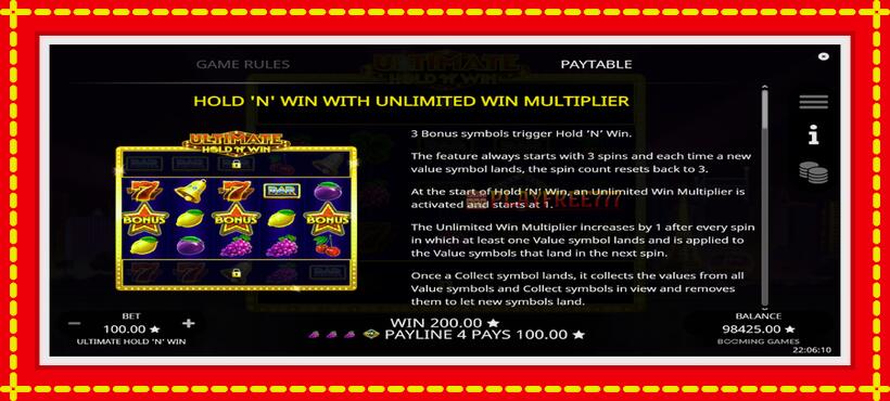 Slot machine Ultimate Hold N Win with access to free game online, picture 5