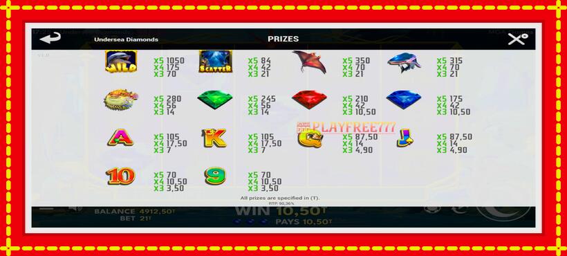 Slot machine Undersea Diamonds with access to free game online, picture 5