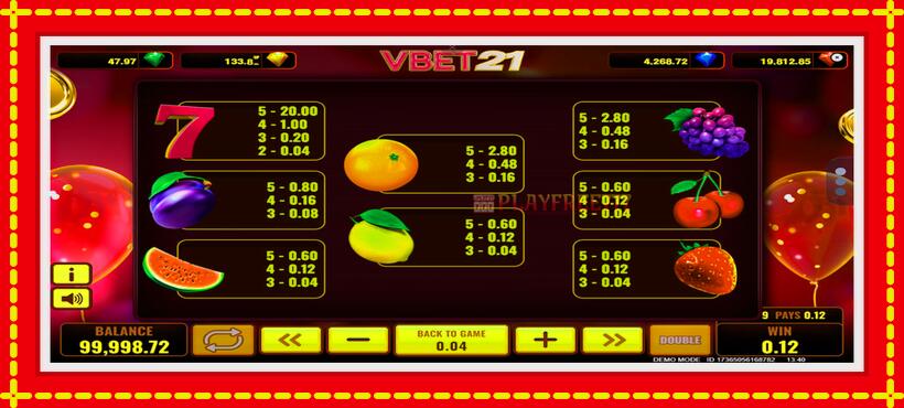 Slot machine Vbet 21 with access to free game online, picture 6