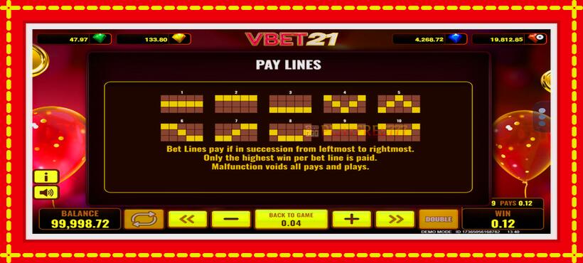 Slot machine Vbet 21 with access to free game online, picture 7