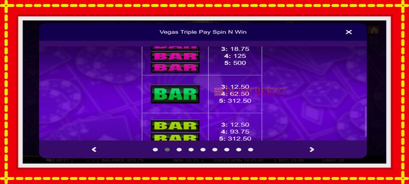 Slot machine Vegas Triple Pay Spin n Win with access to free game online, picture 4