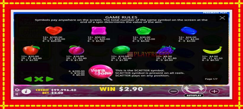 Slot machine Vera & John Sweet Bonanza 1000 with access to free game online, picture 3