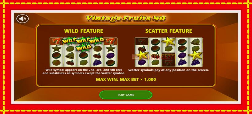 Slot machine Vintage Fruits 40 with access to free game online, picture 1