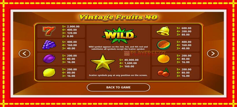 Slot machine Vintage Fruits 40 with access to free game online, picture 5