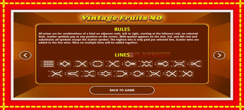 Slot machine Vintage Fruits 40 with access to free game online, picture 6