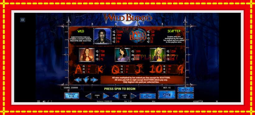 Slot machine Wild Blood with access to free game online, picture 8