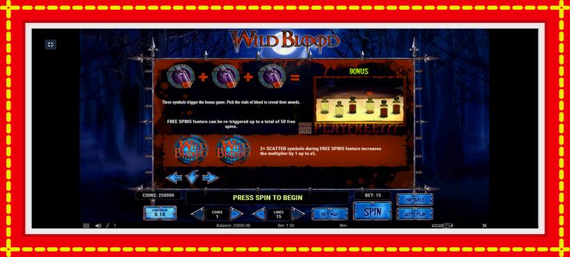 Slot machine Wild Blood with access to free game online, picture 9