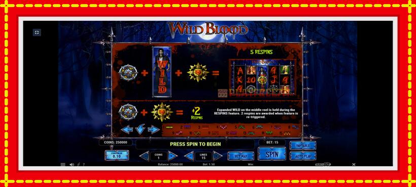 Slot machine Wild Blood with access to free game online, picture 10