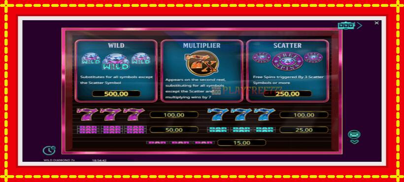 Slot machine Wild Diamond 7x with access to free game online, picture 5