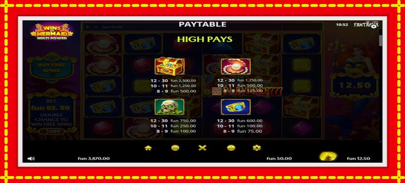 Slot machine Wins of Mermaid Multi Power with access to free game online, picture 5