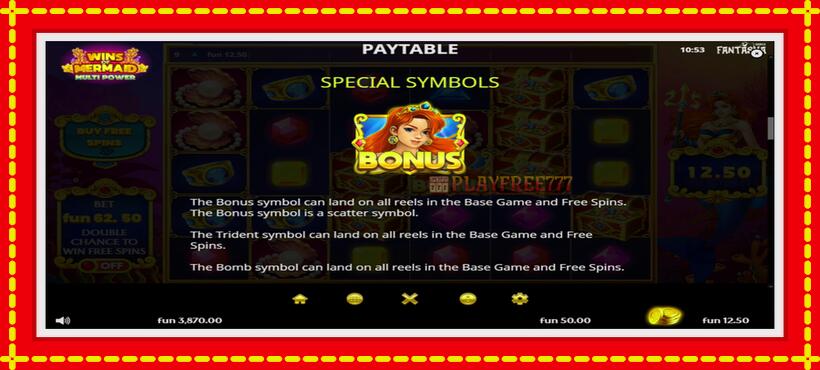 Slot machine Wins of Mermaid Multi Power with access to free game online, picture 6