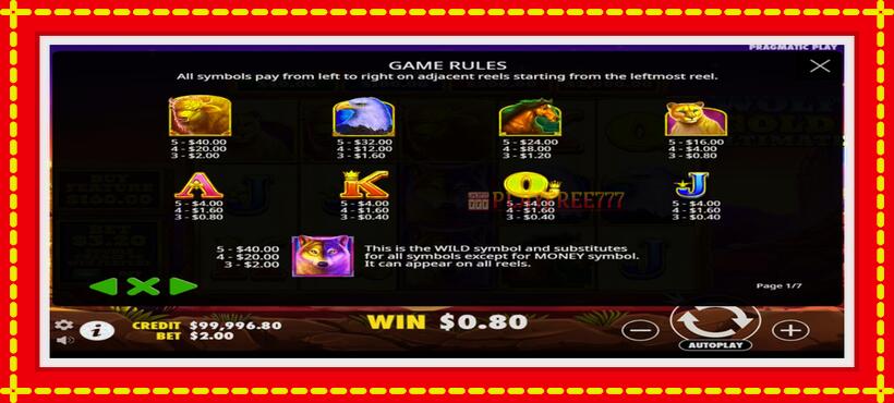 Slot machine Wolf Gold Ultimate with access to free game online, picture 4